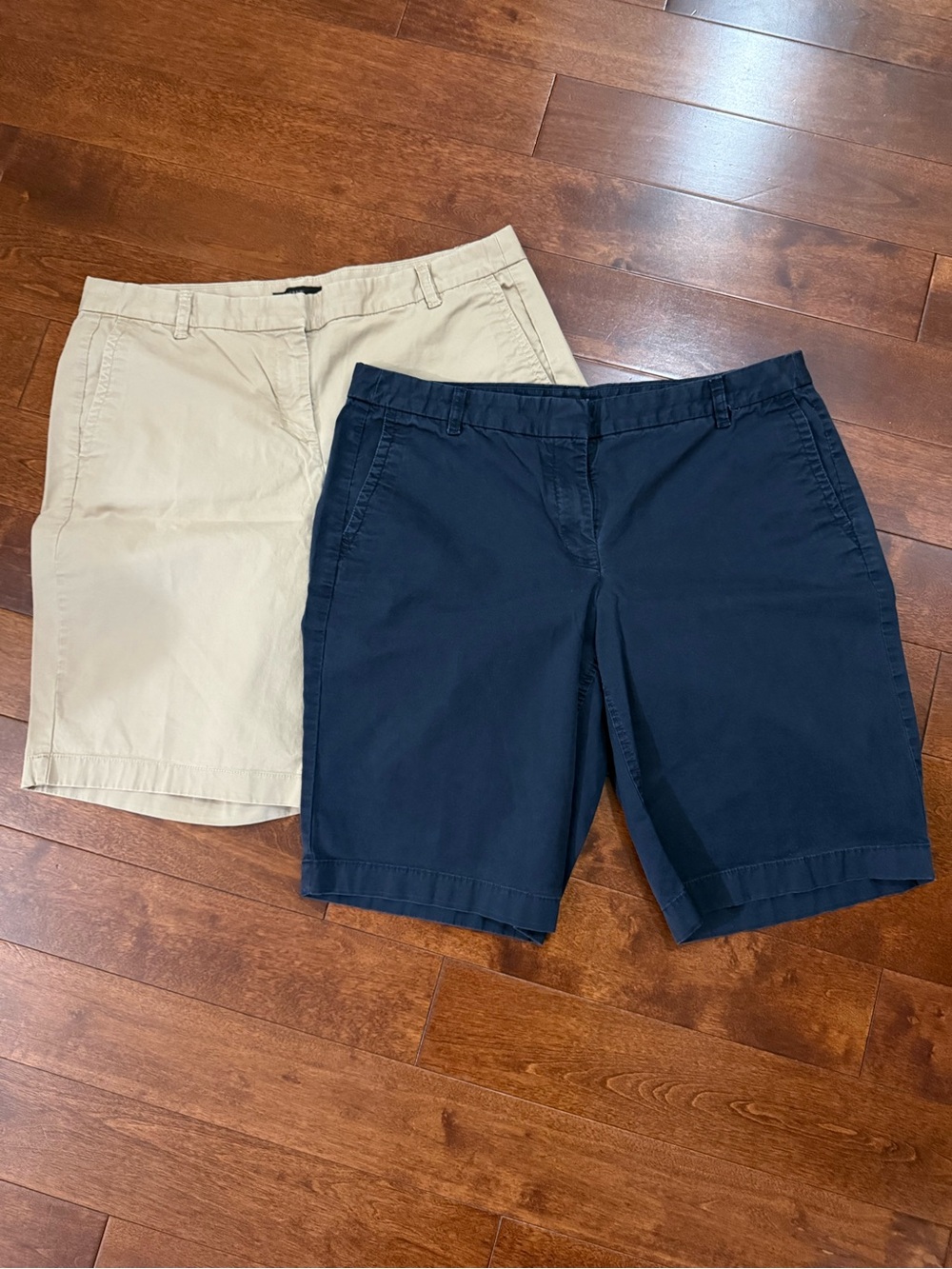 J. Crew Women's Navy and Khaki Bermuda Shorts - Flat Front Duo